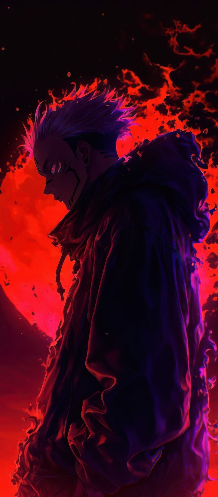 Ryomen Sukuna with red moon - Wallpapers for Xiaomi Redmi 14C, POCO C71/C75/M7, Infinix Note 8 in 720x1640 resolution
