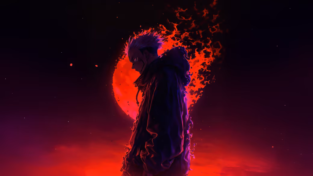 Ryomen Sukuna with red moon — desktop and phone wallpaper, free download