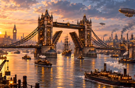 Architecture Wallpapers for Apple iPad 1 (1024x1024): steampunk, Tower Bridge, London, sunset