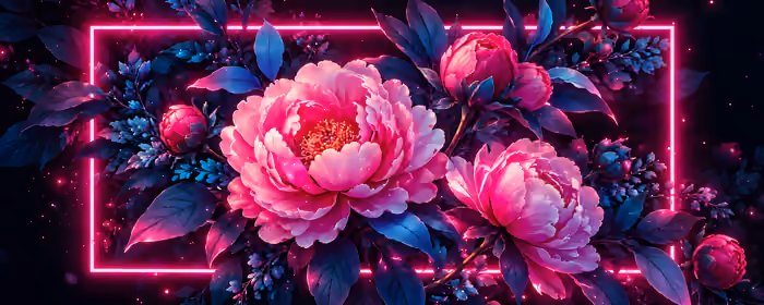 5K2K UltraWide 21:9 wallpapers (5120x2160): peonies, flowers, leaves, neon