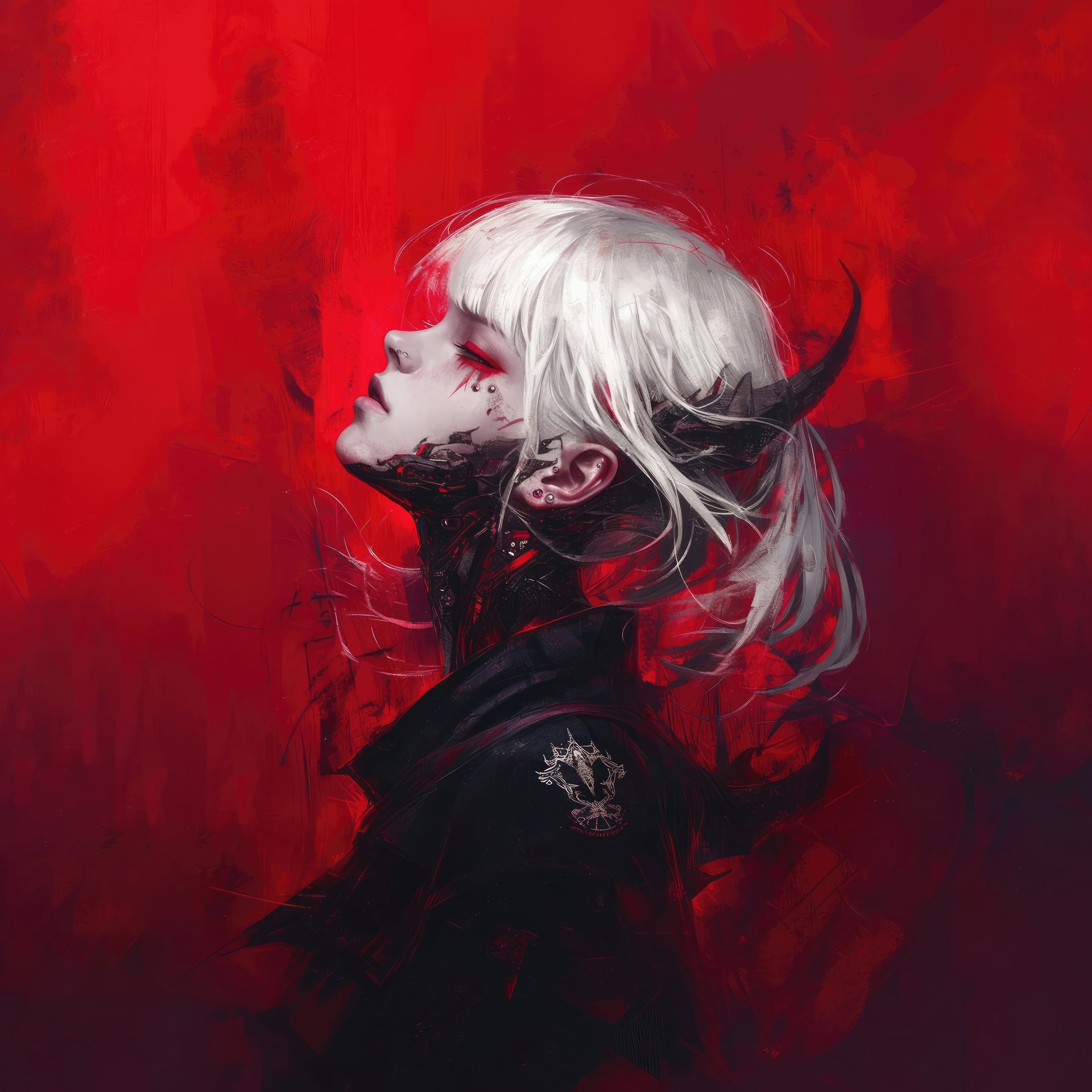 Anime Demon Girl with White Hair and Horns - Wallpapers for Samsung Galaxy Tab in 1920x1920 resolution