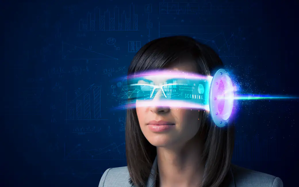 Женщина в киберпанк VR очках — обои на рабочий стол и телефон