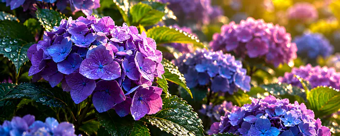 UltraWide 21:9 wallpapers (2560x1080): hydrangea, sunrise, garden, drops