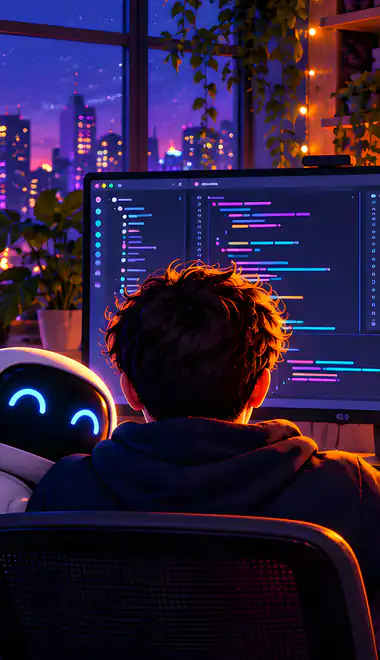 Wallpapers for Xiaomi Redmi 10C/C40/C51, Samsung Galaxy A12/A02s/A03/M12 (720x1600): programmer, robot, code, crescent moon