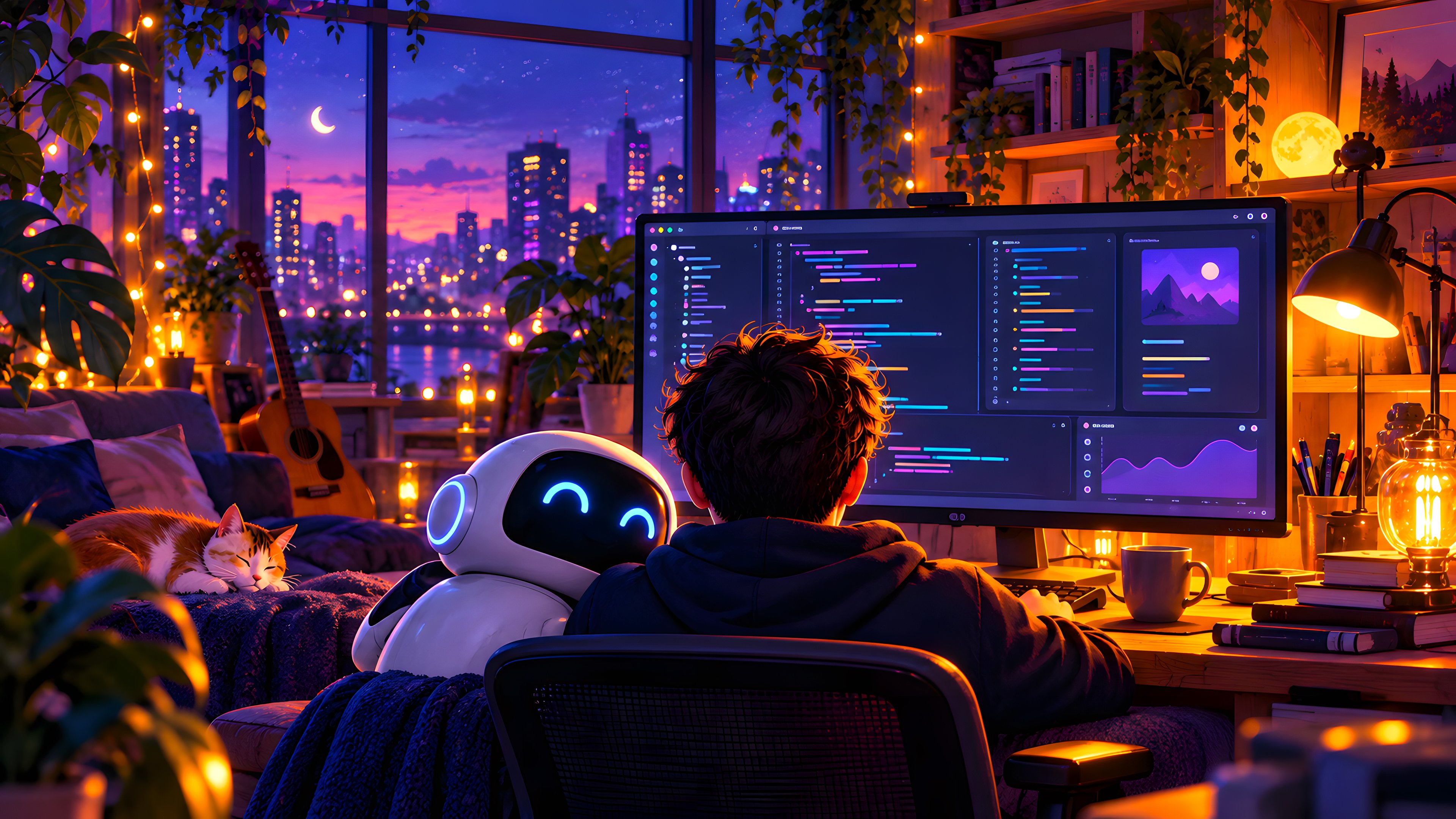 Programmer Coding With Robot Helper - 4K PC Wallpapers in 3840x2160 resolution