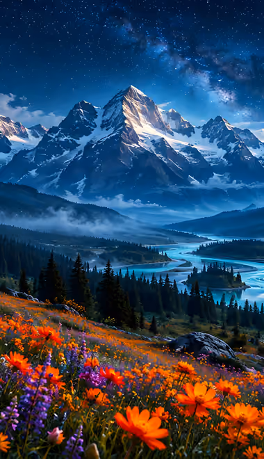 Field Wallpapers for iPhone 4/4S (640x960): night, mountains, Moon, Milky Way
