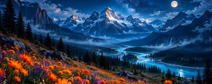 UltraWide 32:9 Moon wallpapers (3840x1080): night, mountains, Moon, Milky Way