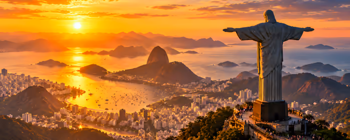 5K2K UltraWide 21:9 wallpapers (5120x2160): Christ the Redeemer, Rio de Janeiro, Brazil, colorful sunset