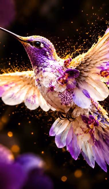 Обои для Samsung, Honor, Sony (1080x1920): колибри, орхидея, полёт, сияние