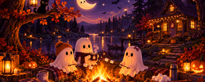 UltraWide 21:9 Celebrations wallpapers (2560x1080): Halloween, child, cat, campfire