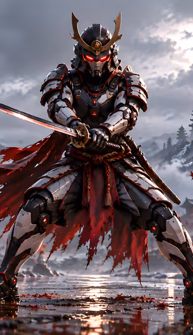 Wallpapers for iPhone 15 Pro Max/14 Pro Max (1290x2796): cyborg, samurai, katana, temple
