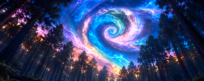 Nature wallpapers: night, starry sky, forest, spiral