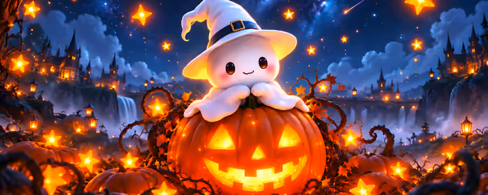 UltraWide 32:9 Ghost wallpapers (3840x1080): Halloween, jack-o-lantern, ghost, starry sky