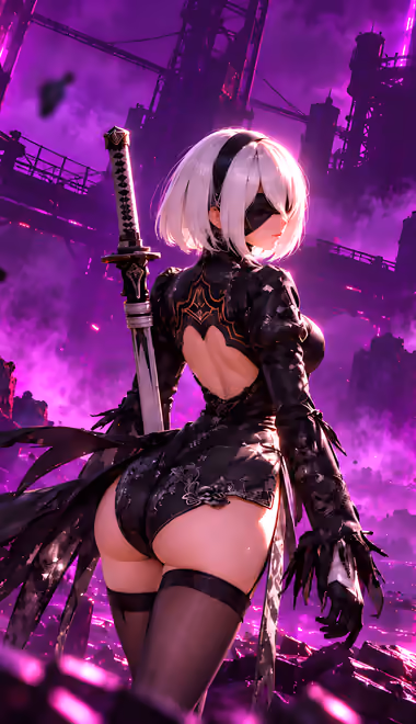 Games wallpapers: 2B, Nier: Automata, ruins, katana
