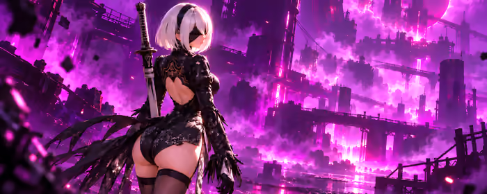 UltraWide 32:9 Reflection wallpapers (3840x1080): 2B, Nier: Automata, ruins, katana