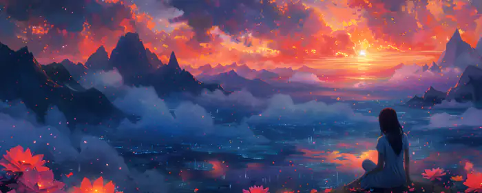 UltraWide 21:9 wallpapers (2560x1080): woman, sunset, lake, mountains