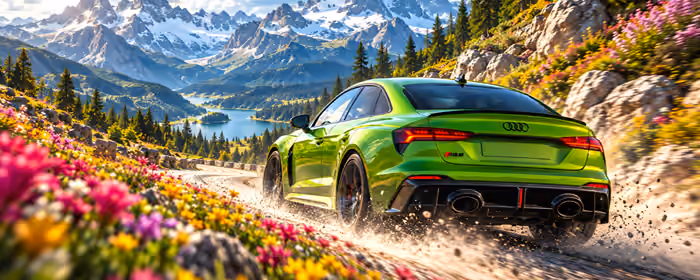 UltraWide 21:9 wallpapers (3440x1440): Audi RS 5, Alps, mountains, road