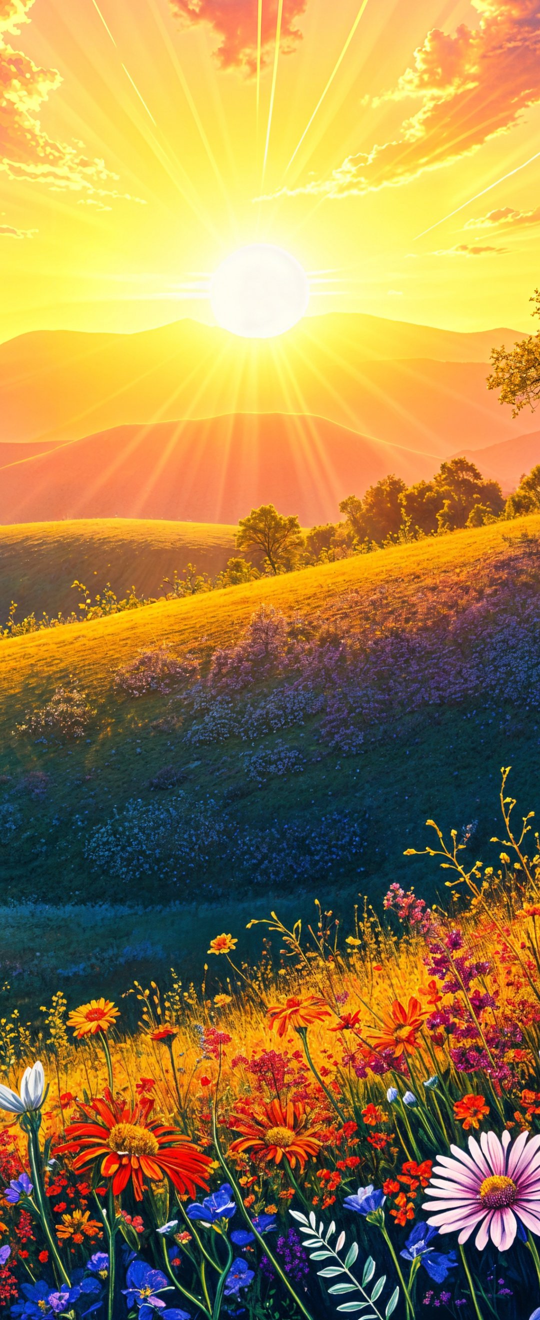 Flower field at sunset - Wallpapers for Samsung Galaxy Z Flip6, Motorola Razr 2025 in 1080x2640 resolution