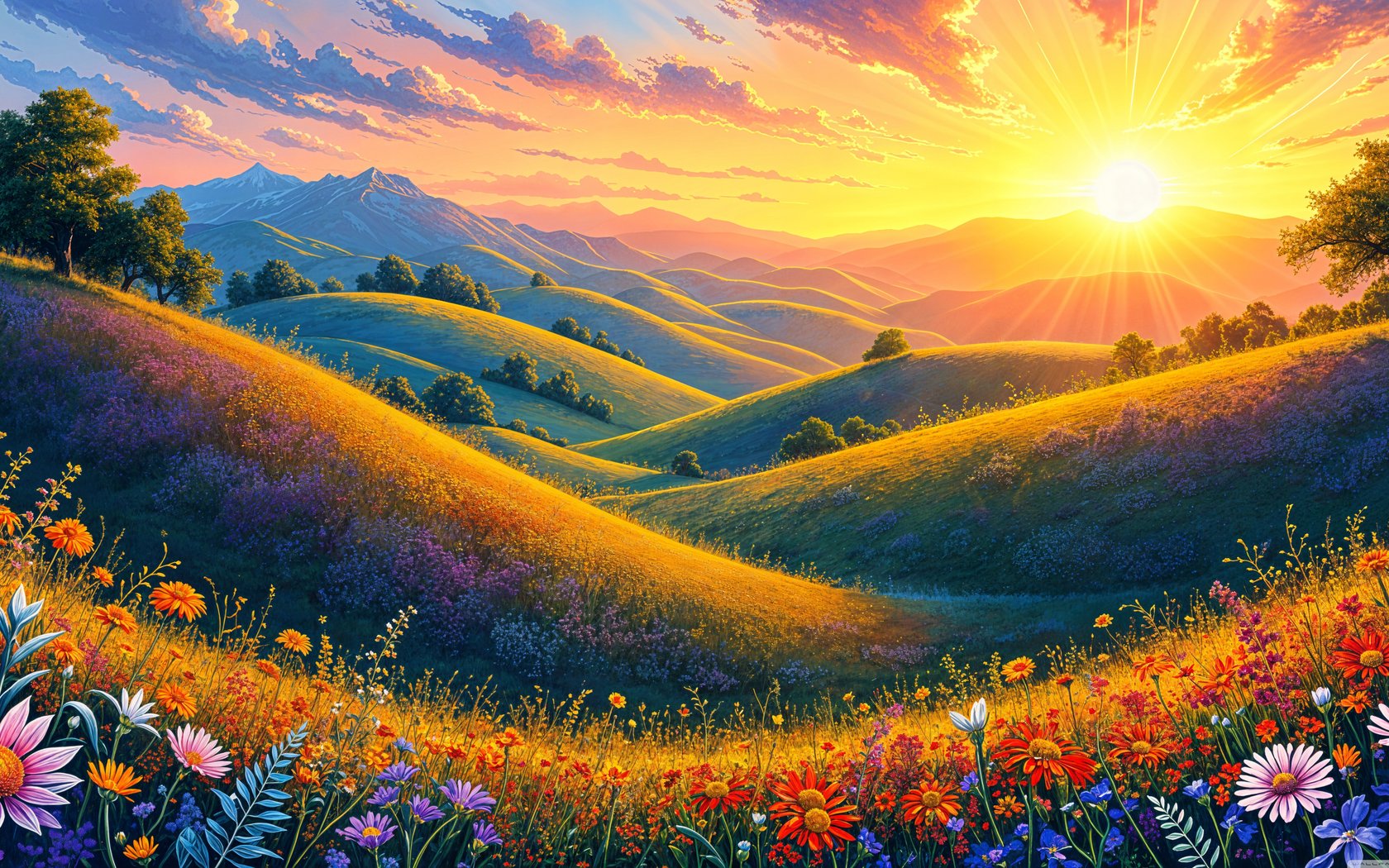 Flower field at sunset - WSXGA+ wallpapers in 1680x1050 resolution
