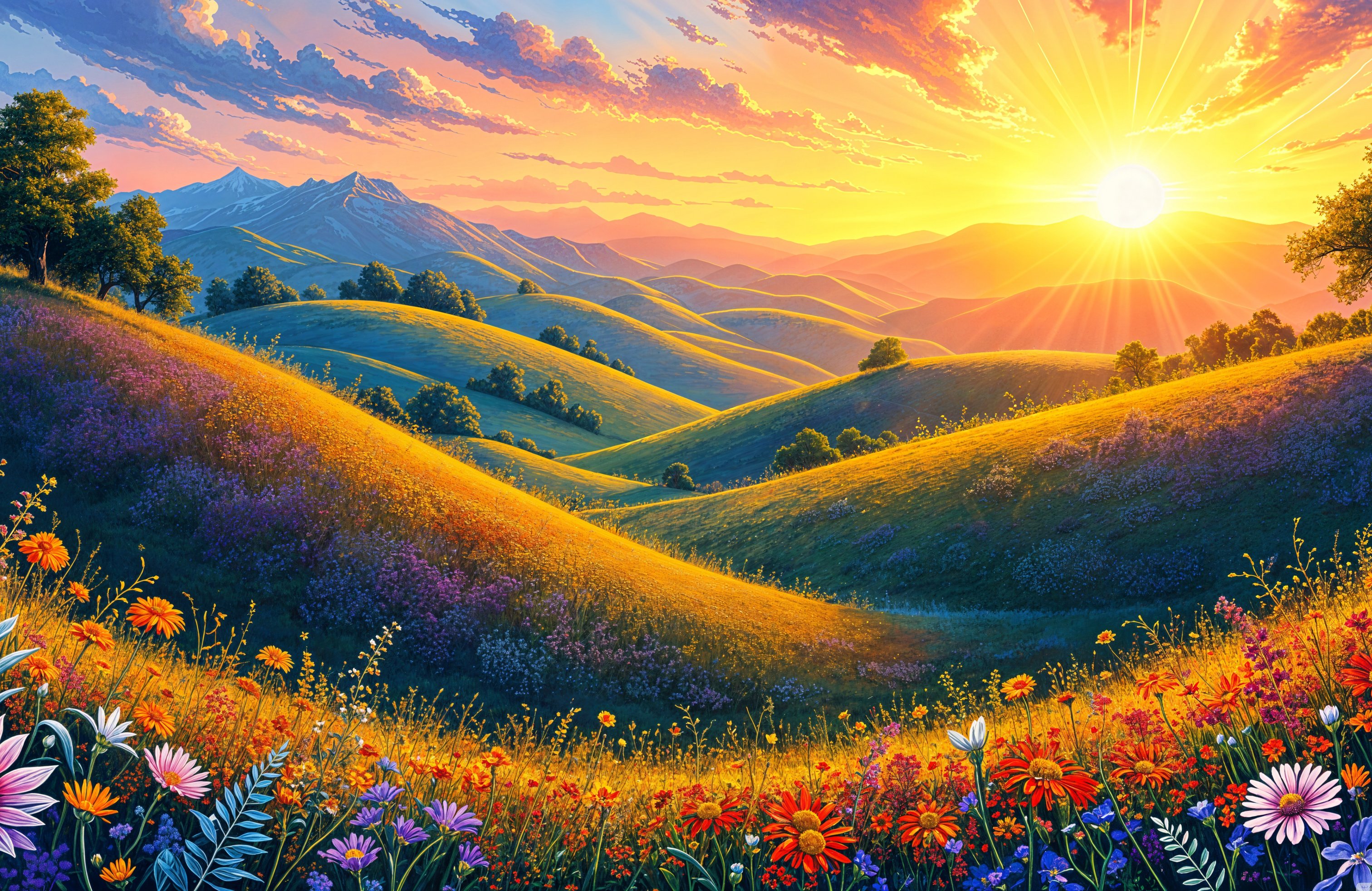 Flower field at sunset - Wallpapers for Apple MacBook 14.2″ in 3024x1964 resolution