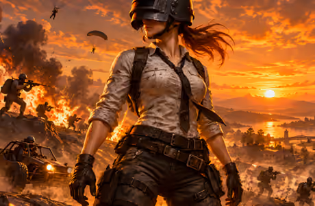 Games wallpapers: PUBG: Battlegrounds, warrior women, helmet, colorful sunset