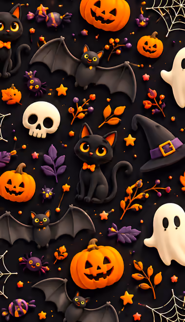 Pattern Wallpapers for Honor/Huawei (1080x2376): Halloween, jack-o-lantern, ghost, witch hat