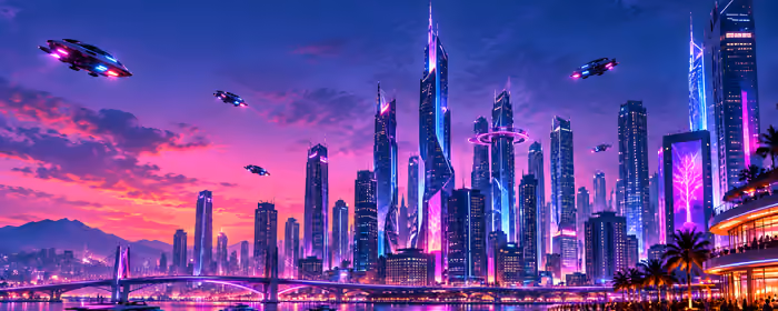 UltraWide 32:9 Reflection wallpapers (3840x1080): futurism, skyscrapers, river, bridge