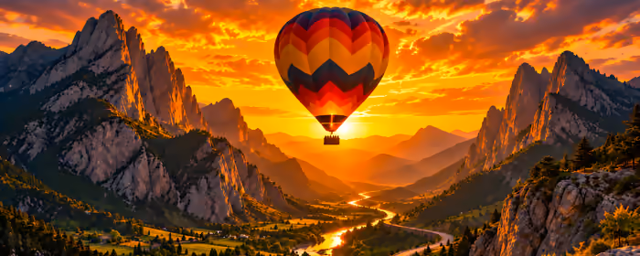 5K2K UltraWide 21:9 Horizon wallpapers (5120x2160): aerostat, mountains, valley, colorful sunset