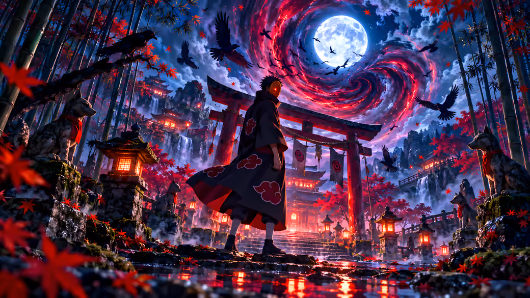 Obito Uchiha Beneath Moonlight - WSVGA wallpapers in 1024x600 resolution