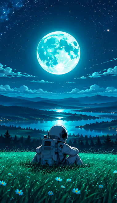 Space wallpapers: astronaut, Moon, mountains, starry sky
