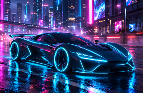 Architecture Wallpapers for Apple iPad 1 (1024x1024): hypercar, night, rain, neon