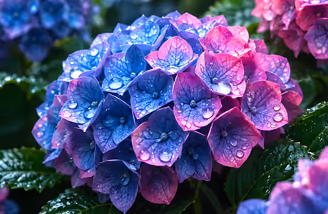 WSVGA Dew wallpapers (1024x600): hydrangea, drops, garden, close-up