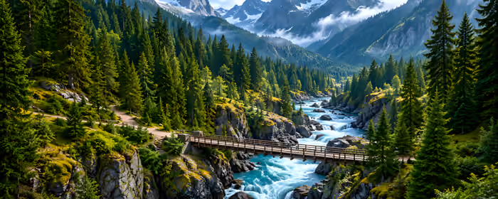 Dual Monitor Wallpapers Travel (7680x2160): summer, mountains, forest, river