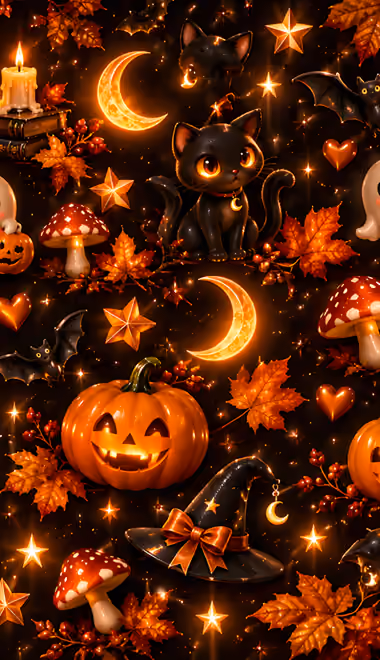Ghost Wallpapers for Xiaomi 17/17 Pro (1220x2608): Halloween, jack-o-lantern, cat, ghost