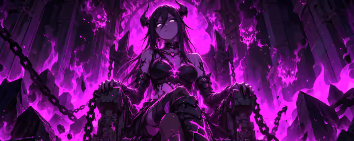 Dual Monitor Wallpapers Ruins (7680x2160): anime demon, throne, hell, fire