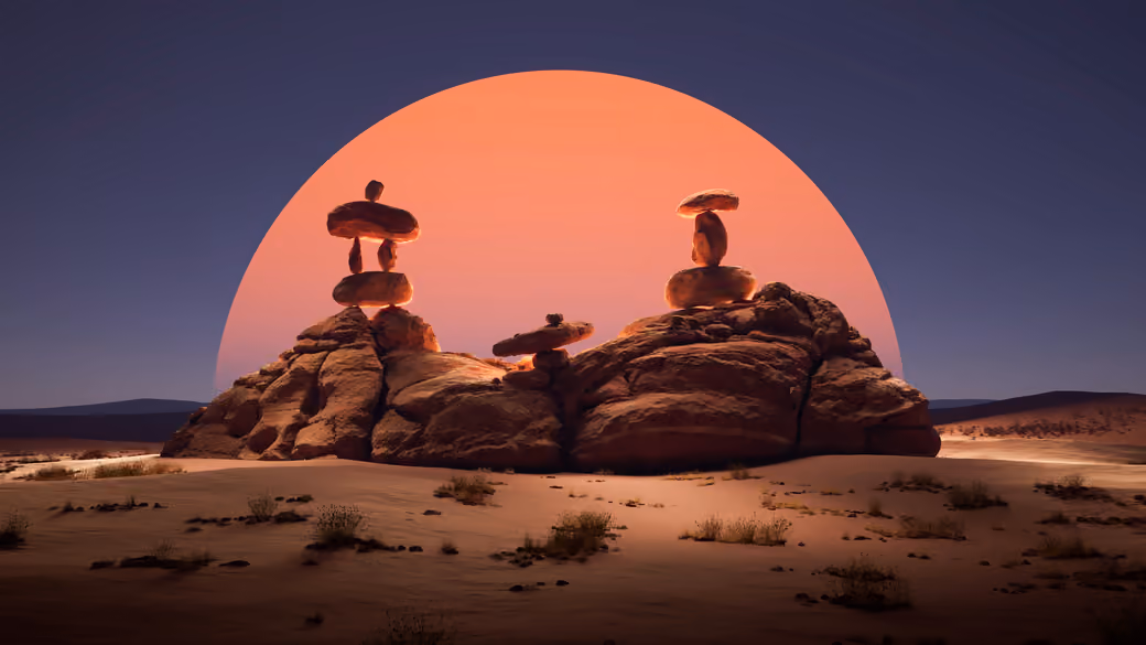 Rocks in the Desert at Sunset — desktop and phone wallpaper, free download