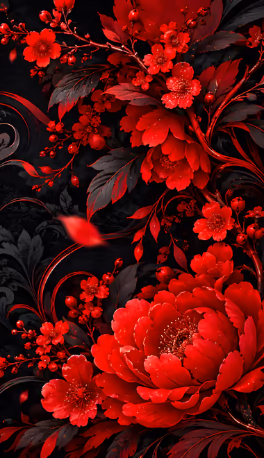 Обои орнамент для Honor/Huawei (1080x2376): цветочный узор, пионы, декор, листья