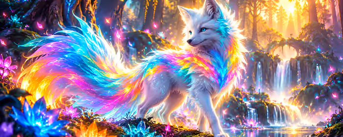 Fantasy wallpapers: fox, fairy world, waterfall, river