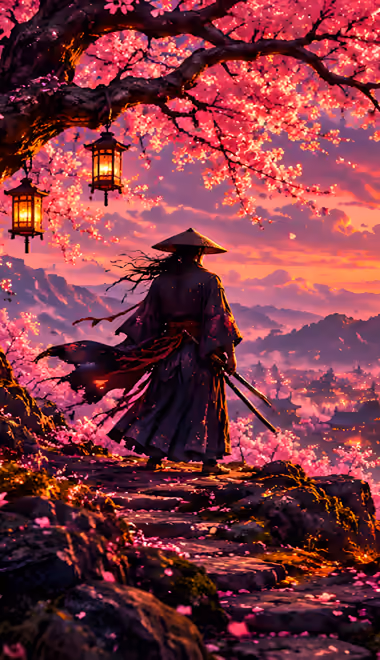 Samurai Wallpapers for iPhone 18 Pro Max/17 Pro Max/16 Pro Max (1320x2868): samurai, sakura, Fuji, pagoda