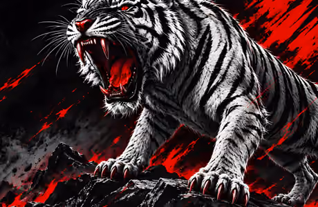 Paws Wallpapers for Apple MacBook 14.2″ (3024x1964): white tiger, red eyes, fangs, paws