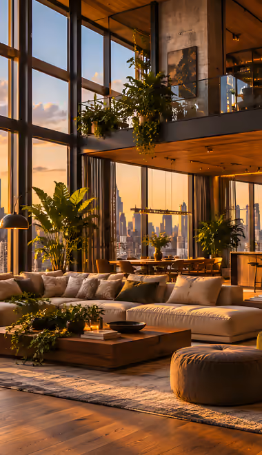 Interior design wallpapers: loft, colorful sunset, skyline, window