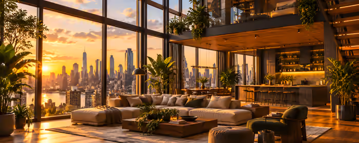 Interior design wallpapers: loft, colorful sunset, skyline, window
