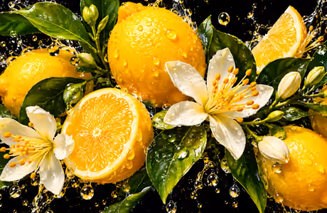 QWXGA Splash wallpapers (2048x1152): lemon, leaves, flowers, drops