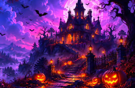 Microsoft Surface 12.4″ Jack-o-lantern wallpapers (1536x1024): Halloween, jack-o-lantern, Moon, castle