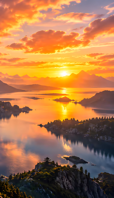 Обои облака для Samsung, Honor, Sony (1080x1920): красочный закат, горы, водопад, озеро