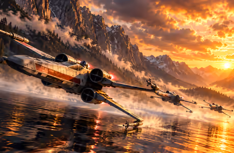 Splash Wallpapers for Apple MacBook 16.2″ (3456x2234): X-wing, Star Wars, spaceship, colorful sunset