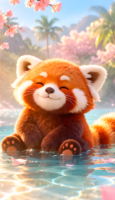 Palms Wallpapers for iPhone 5/5S/5C/SE (640x1136): red panda, waterfall, palms, sunshine
