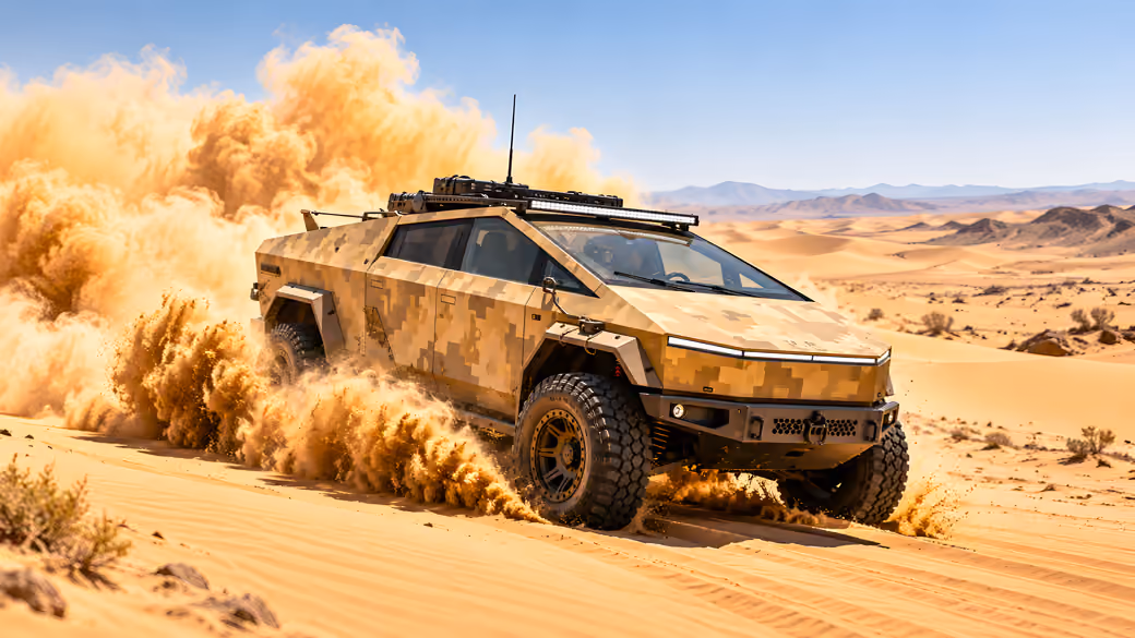 Custom Tesla Cybertruck in the Desert — desktop and phone wallpaper, free download