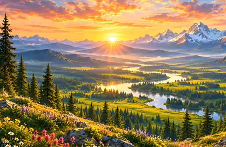 Flowers Wallpapers for iPad Pro 12.9″ (2732x2732): sunset, mountains, valley, river