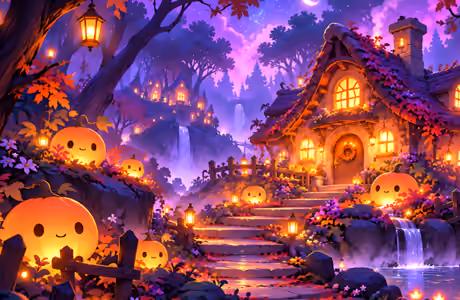 Lantern Wallpapers for Apple MacBook 16.2″ (3456x2234): Halloween, jack-o-lantern, cottage, crescent moon